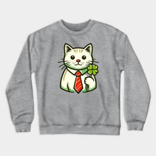 Cat Holding Shamrock for St Patricks Day Crewneck Sweatshirt